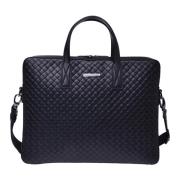 Black woven leather work bag Baldinini , Black , Heren