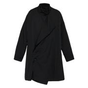 Zwarte wollen gabardine asymmetrische jas Yohji Yamamoto , Black , Her...