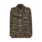 Bruine Tweed Overshirt Carola Stijl Sand , Brown , Dames