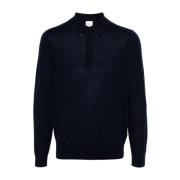 Blauwe Merinowol Polo Gebreid Paul Smith , Blue , Heren