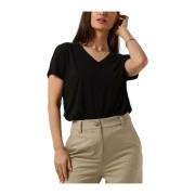 Modal V Neck Tee Zwart Moss Copenhagen , Black , Dames