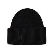 Kasjmier Geribbelde Beanie met Monogram Logo Max Mara , Black , Dames