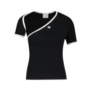 Zwart Contrast Katoenen T-Shirt Courrèges , Black , Dames