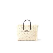 Zwarte Gebreide Franje Tas met Geborduurd Logo MC2 Saint Barth , Beige...