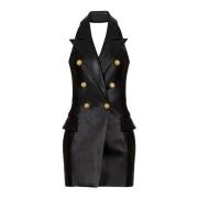 Lamsleren halternek jurk Balmain , Black , Dames