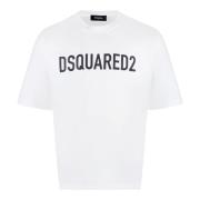 Geribbelde Crew-Neck Katoenen T-Shirt Dsquared2 , White , Heren