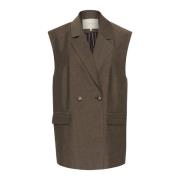 Bruin Melange Oversized Vest Kaffe , Brown , Dames