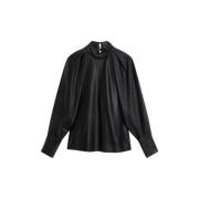 Leren blouse met hoge kraag Joseph , Black , Dames