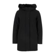 Zwarte stretch polyester donsjack Woolrich , Black , Dames