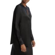 Zijden Satijnen Blouse met Bandkraag Vince , Black , Dames