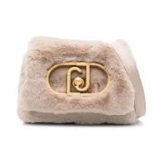 Faux-Fur Beige Tas met Gouden Logo Liu Jo , Beige , Dames