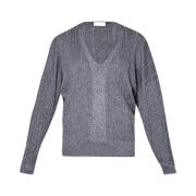 Geribbelde V-hals Sweater Antraciet Liu Jo , Gray , Dames