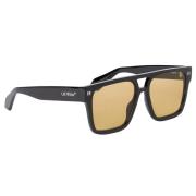 Zwarte Frame Bruine Lens Zonnebril Off White , Black , Unisex