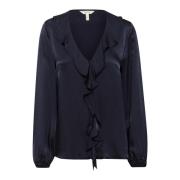 Elegante Navy Blouse met Ruches Part Two , Blue , Dames