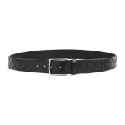 Zwarte Leren Riem met Intrecciato Patroon Bottega Veneta , Black , Her...