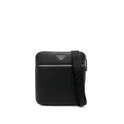 Zwarte Messenger Tas met Adelaar Logo Emporio Armani , Black , Heren