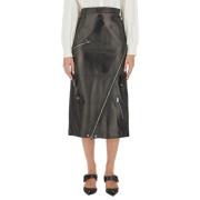 Leren Midi Rok Alexander McQueen , Black , Dames