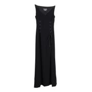 Zwarte Maxi Jurk Triacetaat met Vetersluiting Boutique Moschino , Blac...