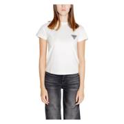 Witte Korte Mouw Ronde Hals T-shirt Guess , White , Dames