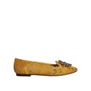 Kristalversierde balletflats mosterd Dolce & Gabbana , Yellow , Dames