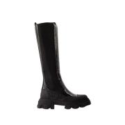 Zwarte Cleated Chelsea Laarzen - Synthetisch Leer Ganni , Black , Dame...