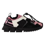 Zwart Roze Stof Leren Sneakers Dolce & Gabbana , Black , Dames