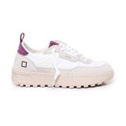 Witte Paarse Dames Leren Sneakers D.a.t.e. , White , Dames