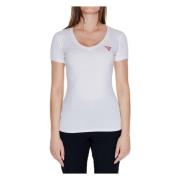 Roze Ronde Hals T-shirt Vrouwen Katoen Guess , White , Dames