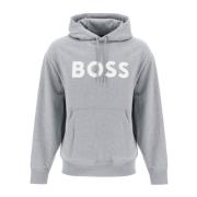 Klassieke Logo Hoodie met Rubberen Print Boss , Gray , Heren