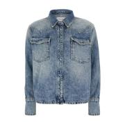 Blauw Denim Overhemd Regular Fit Icon Denim , Blue , Dames