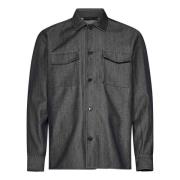 Grijze Wol Denim Overshirt met Klepzakken Low Brand , Gray , Heren