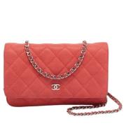 Pre-owned Leather wallets Chanel Vintage , Pink , Dames