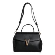 Zwarte Korrelige Leren Schoudertas Versace , Black , Dames