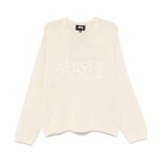 Witte Fijngebreide Crew Neck Sweater Stüssy , White , Heren