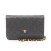 Pre-owned Leather wallets Chanel Vintage , Black , Dames