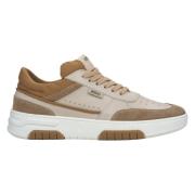 Bruine en beige platform sneakers voor vrouwen gemaakt van leer en vel...