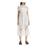 Bloemenkant Midi Jurk met Juweelknopen Self Portrait , White , Dames