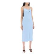 Satin Midi Slip Jurk met Ring Halslijn Rotate Birger Christensen , Blu...