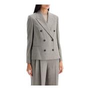 Double-Breasted Pinstripe Wollen Jas Brunello Cucinelli , Gray , Dames