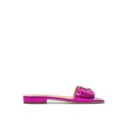 Leren Platte Sandalen Metallic Effect Sergio Rossi , Pink , Dames