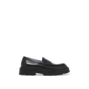 Gestanste Logo Leren Loafers Versace , Black , Heren