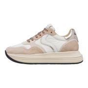 Leather and fabric sneakers Melany. Voile Blanche , Beige , Dames