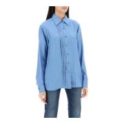 Geplooide Bib Shirt met Italiaanse Kraag Tom Ford , Blue , Dames