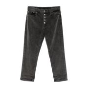 Zwarte Ribfluwelen Jeans Knoopsluiting Dondup , Black , Dames