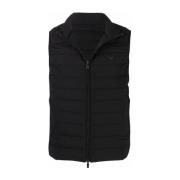 Zwarte Leren Gewatteerde Gilet Jas Emporio Armani , Black , Heren