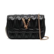 Zwarte Leren Virtus Mini Tas Versace , Black , Dames