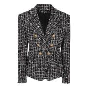 Zwarte Tweed Jas met Leeuwenknopen Balmain , Black , Dames