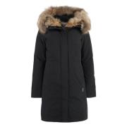 Donsjack met wasbeer bont Woolrich , Black , Dames