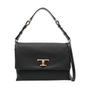 Zwarte leren schoudertas met draaislot Tod's , Black , Dames