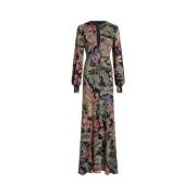 Bloemenprint Zijden Chiffon Lange Jurk Etro , Multicolor , Dames